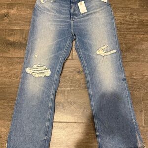 Good American Medium Blue Ripped Straight Leg Jeans